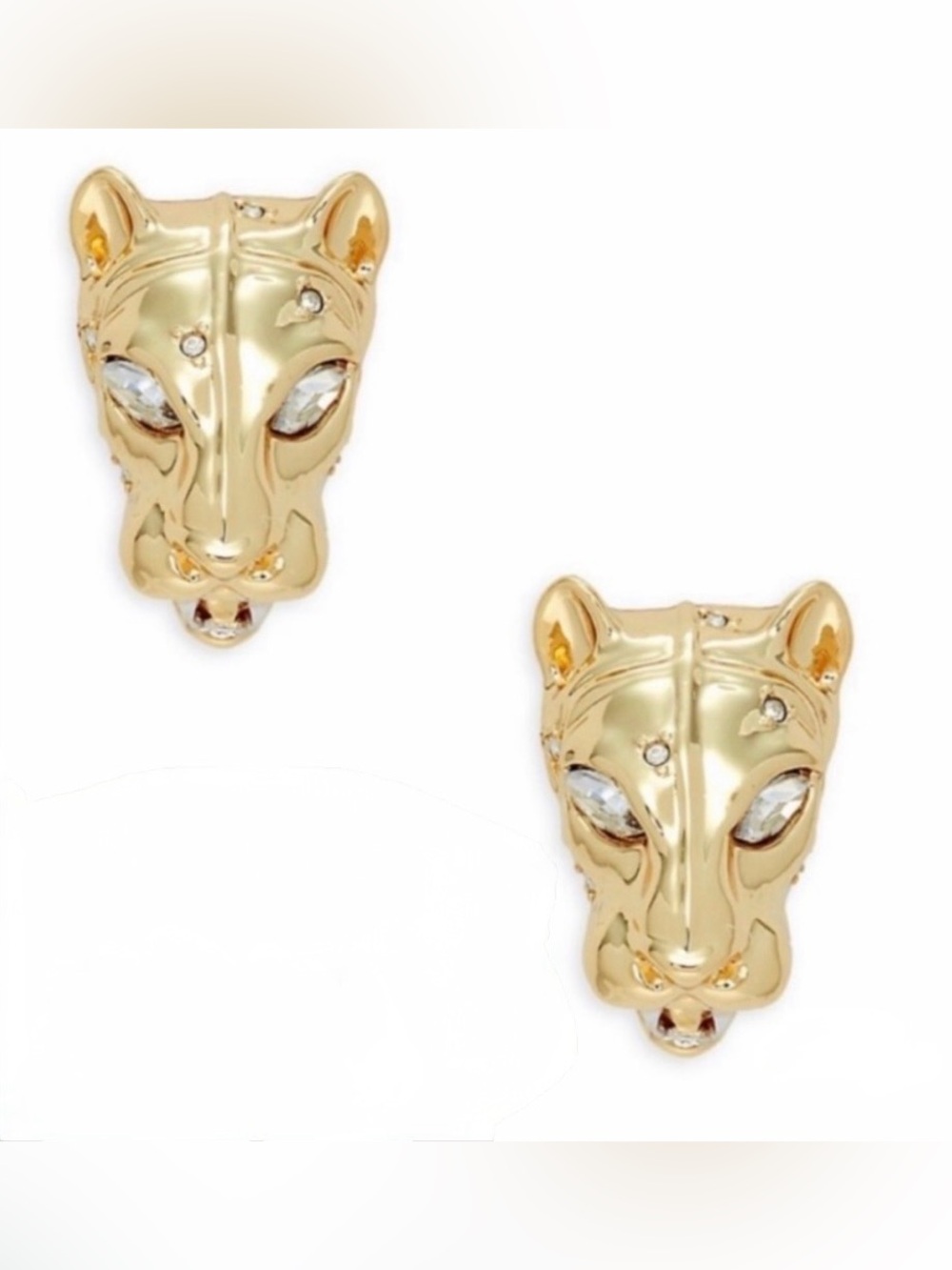 NEW Alexis Bittar Modern Panther Head Earrings Bog Cat Gold Clear JL01